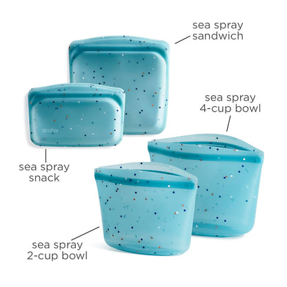 Stasher Premium Silicone Reusable Food Storage Bags, 4-Pack, Multi, Multi-Use Food Storage Bags, Lunch Bag, Travel Containers, BPA Free, Leak-free, Dishwasher-Safe, Eco-friendly