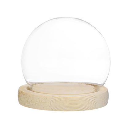 M METERXITY Cloche Glass Dome, D3.9In Ball Jar with Wooden Base for DIY Snow Globes/Small Plants/Flowers/Candles/Models/Souvenirs, Glass Display Case [Wood]