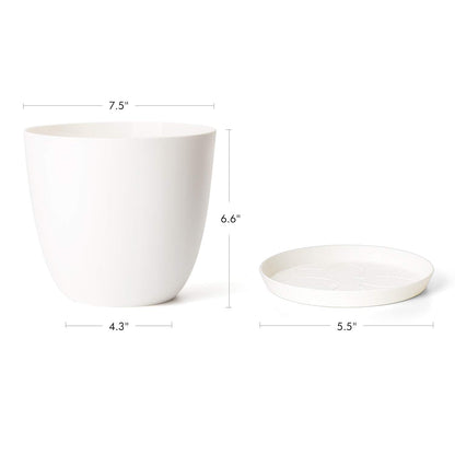 Mkono 7.5 Inch Plastic Planters Indoor Set of 3 Flower Plant Pots Modern Decorative Garden Pot with Drainage and Tray for All House Plants, Flowers, Herbs, Foliage Plant, and Seed Nursery, Cream White