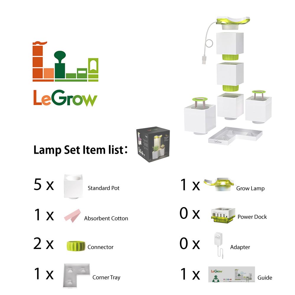 LeGrow Indoor Planter with LED Grow Light, Automatic 12 Hours Timer, 7 Days Watering-Free, 2 Self Watering Pots for Small Plants, Home Decor & Office Desktop, White