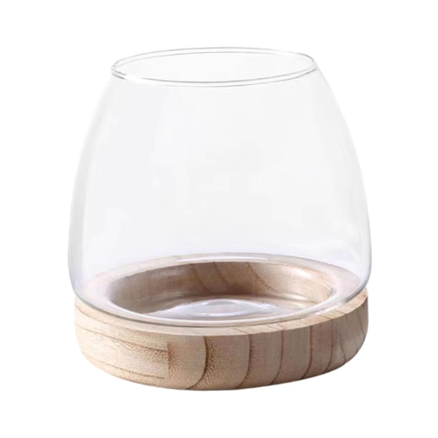 FQRDKT Glass Plant Holder with Wooden Base for Indoor Office Use, Large