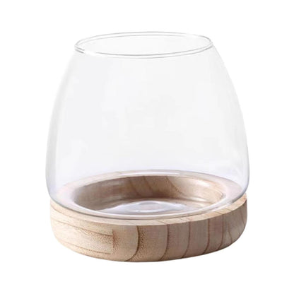 FQRDKT Glass Plant Holder with Wooden Base for Indoor Office Use, Large
