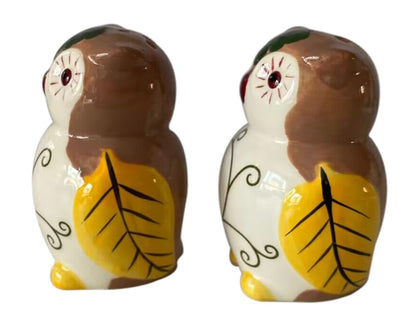 Ceramic Owl Salt and Pepper Shakers, 2-Piece Set | Spice Dispenser Storage Canisters - Brown