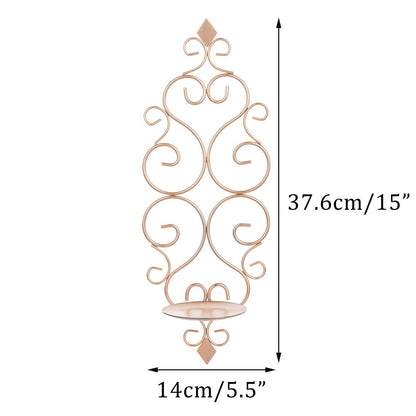 Sziqiqi Iron Wall Candle Sconce Candle Holder Set of 2 Wall Mounted Candle Sconces Holder, for Bedroom Dining Room Decor, Rose Gold
