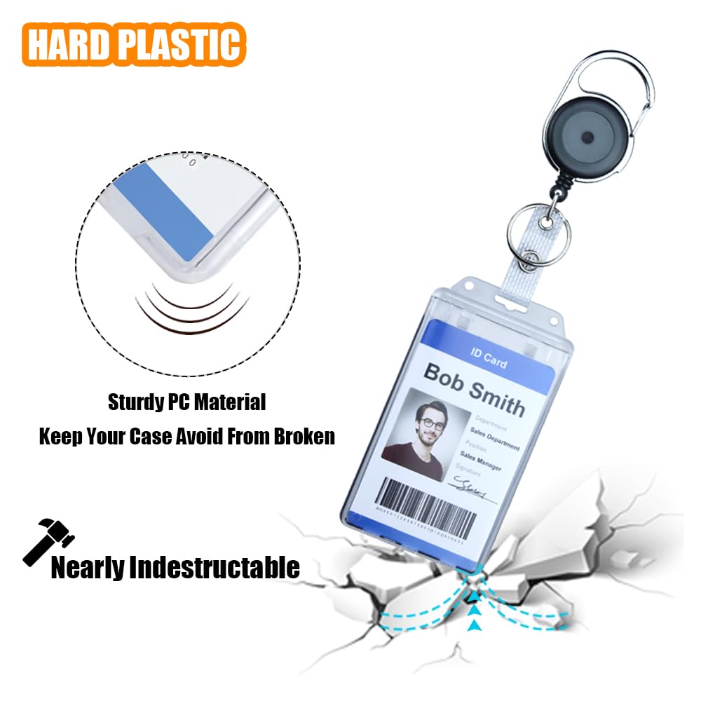 Bulk 50 Pack Permanent Locking Hard Plastic ID Badge Holder-Vertical Clear Heavy Duty Protector Secure Case Holder for Passes Access Office Student IDs Proximity RFID One or Two I'd Cards by BETOOM
