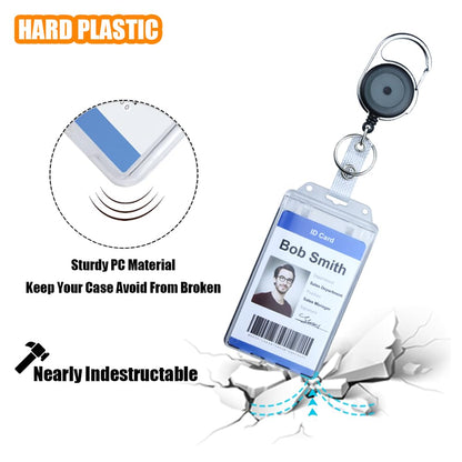 Bulk 50 Pack Permanent Locking Hard Plastic ID Badge Holder-Vertical Clear Heavy Duty Protector Secure Case Holder for Passes Access Office Student IDs Proximity RFID One or Two I'd Cards by BETOOM