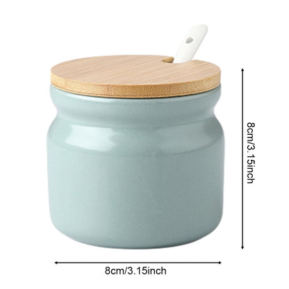 Frinovalt Ceramic Sugar Bowl, Porcelain Sugar Pot with lid and Spoon, 300ml/10.56oz Seasoning Storage Jar Salt Pot Salt Container for Coffee Bar, Home Kitchen(Light Green)