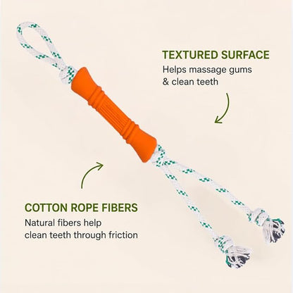 Green Sheep Tug & Enrichment Dog Toy, Interactive Rope Bone Toy with Removable Cotton Rope, Treat Dispensing Natural Rubber Dental Chew Toy for Medium and Large Dogs, Orange