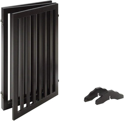 unipaws 36" H Free Standing Pet Gate for Dog Cat, Tall Wooden Dog Gates for Doorway, Stairs, Foldable Pet Fence for The House, Expandable Dog Barrier, Indoor Use, Espresso