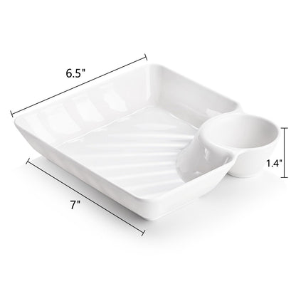 Lawei 10Pcs Chips and Dip Plates, Plastic Serving Platter Set Dumpling Plate with Dipping Saucer, White Divided Snack Serving Dishes for Appetizer, Sushi, Taco Salsa, Charcuterie, Reusable