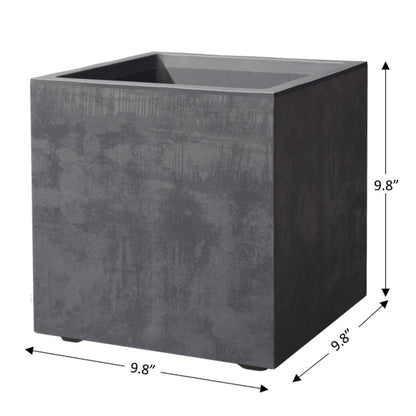 Deroma Millennium 10” Cube Planter | Light & Durable Plastic | Indoor or Outdoor Square Pot for Patio/Porch | Includes Water Reserve & Drain Plug | Trendy Planter for Plants, Flowers, Garden | Black