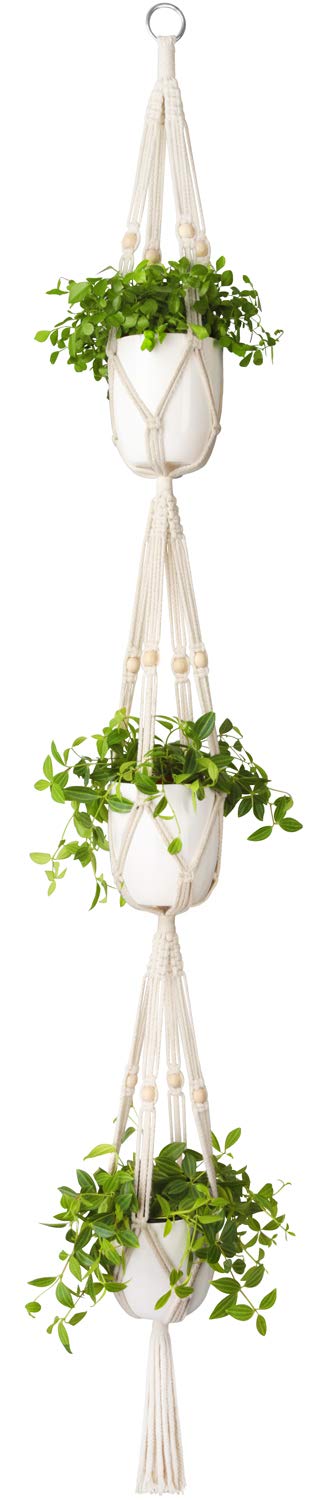 Mkono Set of 2 Macrame Plant Hangers Indoor 2 Different Size Hanging Planter Basket Flower Pot Holder 70"/49"