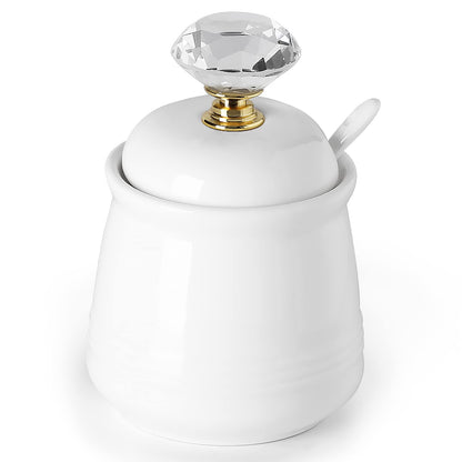 ONTUBE Ceramics Sugar Bowl with Crystal Lid and Spoon 12oz, Gold