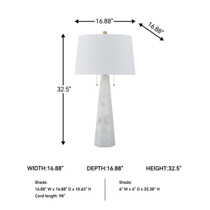 Signature Design by Ashley Laurellen Contemporary Table Lamp with 2 Sockets and Pull Chain Switch, Fabric Shade, Resin and Alabaster, 23.25" High, White