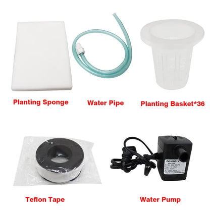 EQCOTWEA Wall-Mounted Hydroponic Grow Kit 36 Plant Sites Hydroponics Planting System 4 PVC Pipes Hydroponic Gardening Indoor System with 110V Water Pump,Planting Sponge,Hose