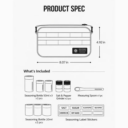 Camping Spice Kit with 2 Salt and Pepper Mills - Portable Seasoning Storage Bag, Travel Spice Organizer Set for Family Camping, BBQ, RV Living (Khaki, Medium)