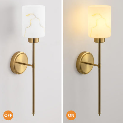 Mieloxiy Gold Wall Sconces Set of 2 with Marble Glass Shade, Modern Bathroom Vanity Light Fixtures for Bedroom, Hallway, Entryway, Living Room