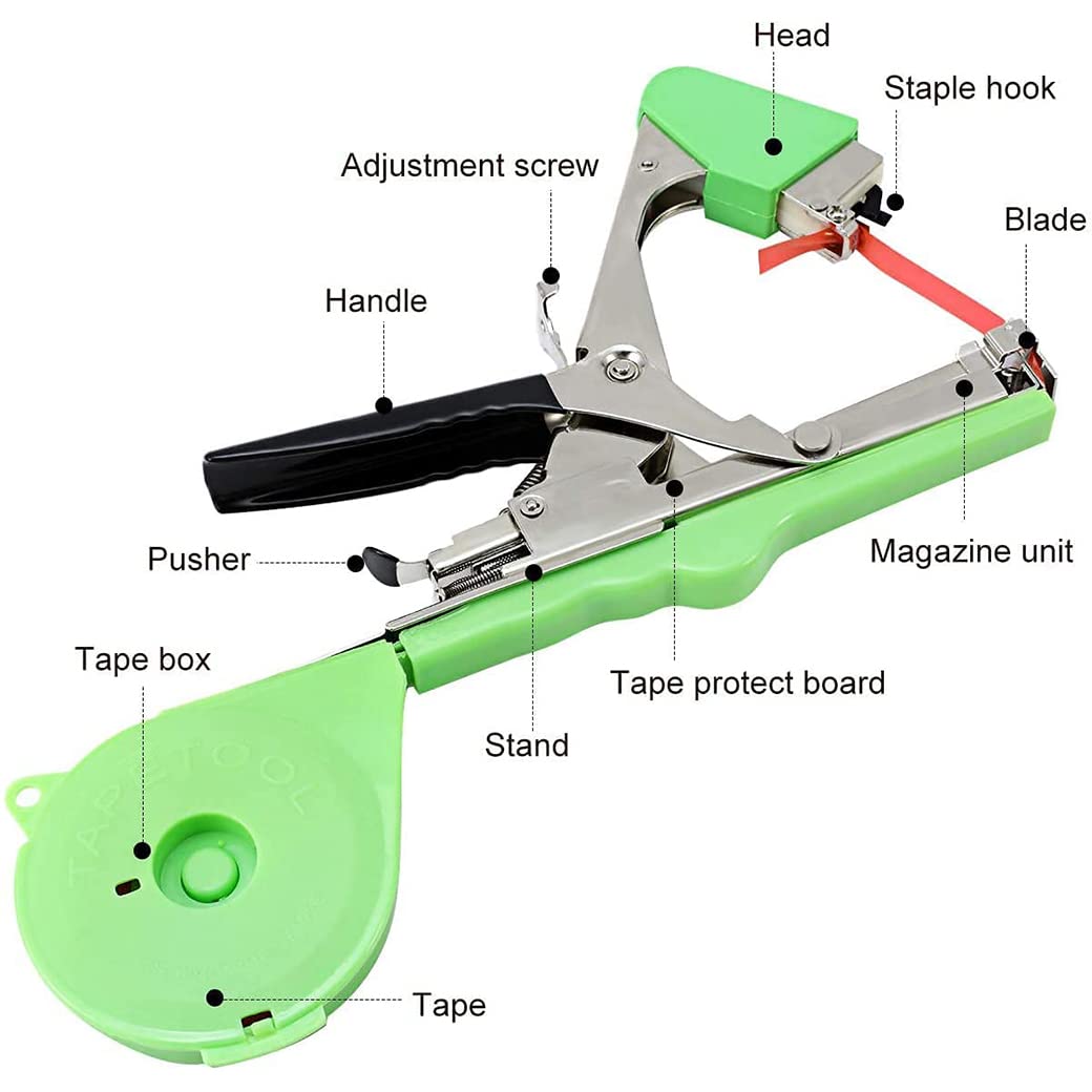 Swetero Plant Tying Machine Tool,Plant Tape Gun with 10000pcs Staples 20 Rolls Tape and Replacement Blade for Grapes,Raspberries,Tomatoes and Vining Vegetables Tying Tool(Green)