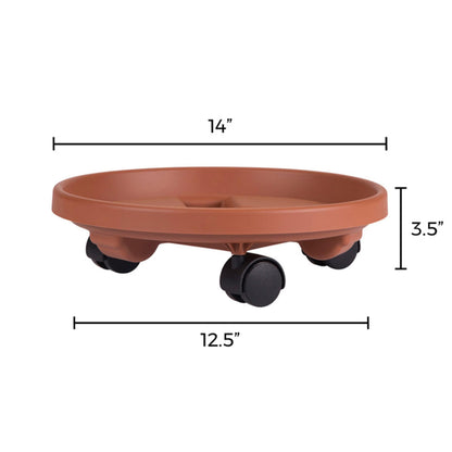 Bloem 14" Terra Cotta Round Planter Pot Caddy with Wheels, 100lb Capacity
