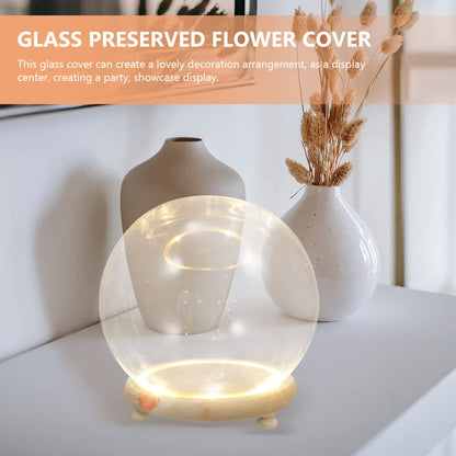 ABOOFAN Clear Glass Cloche Globes Display Dome Bell Jar with Wood Base LED Light 10cm DIY Craft Present Keepsake Globe Display Case Terrarium for Valentines Day Preserved Flower Plant Succulent