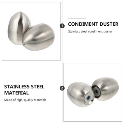 Hemoton 2-Piece Egg-Shaped Stainless Steel Spice Jars with 3-Hole Lids Salt and Pepper Shakers for Kitchen Dining and Bbq Seasoning