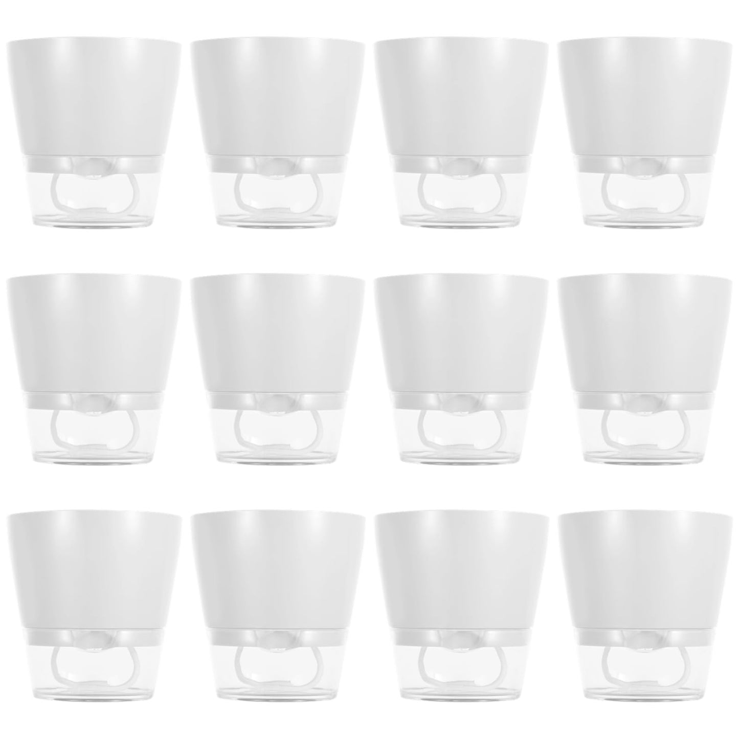 Skdqiee 12 PCS Self Watering Succulent Pots, 6 in Flower Planters with Clear Saucer Reservoir, Home Office Plastic Flower Pots with Wick Rope, White