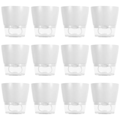 Skdqiee 12 PCS Self Watering Succulent Pots, 6 in Flower Planters with Clear Saucer Reservoir, Home Office Plastic Flower Pots with Wick Rope, White