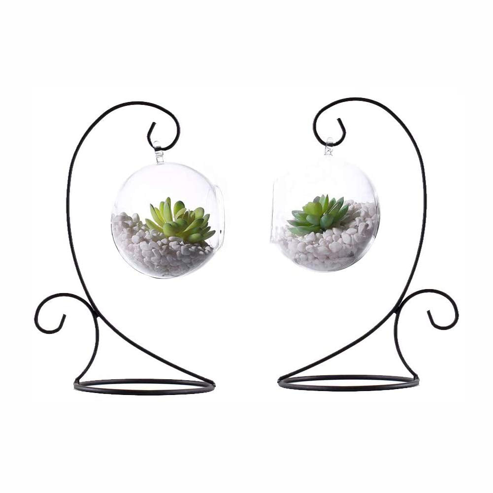 Ornament Display Stand Set of 2 Metal Stand Flower Pot Holder Rack for Hanging Glass Globe Air Plant Terrarium, Lantern, Witch Ball Wedding Decoration