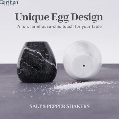 Earthen Crafts Marble Salt and Pepper Shakers Set of 2 Black & White 2.3" Inches Spice Containers, Cute Seasoning Shaker Jars for Dining Table, Kitchen Counter Shakers for Home, Restaurant