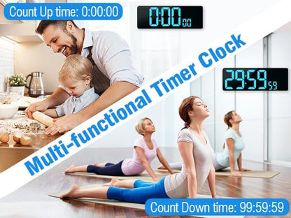 TXL 17.2" Large Digital Wall Clock Bluetooth Sync Time, LED Wall Clock with Date and Temperature, Count Up/Down Timer Clock with Remote Control, Adjustable Brightness Alarm Clock
