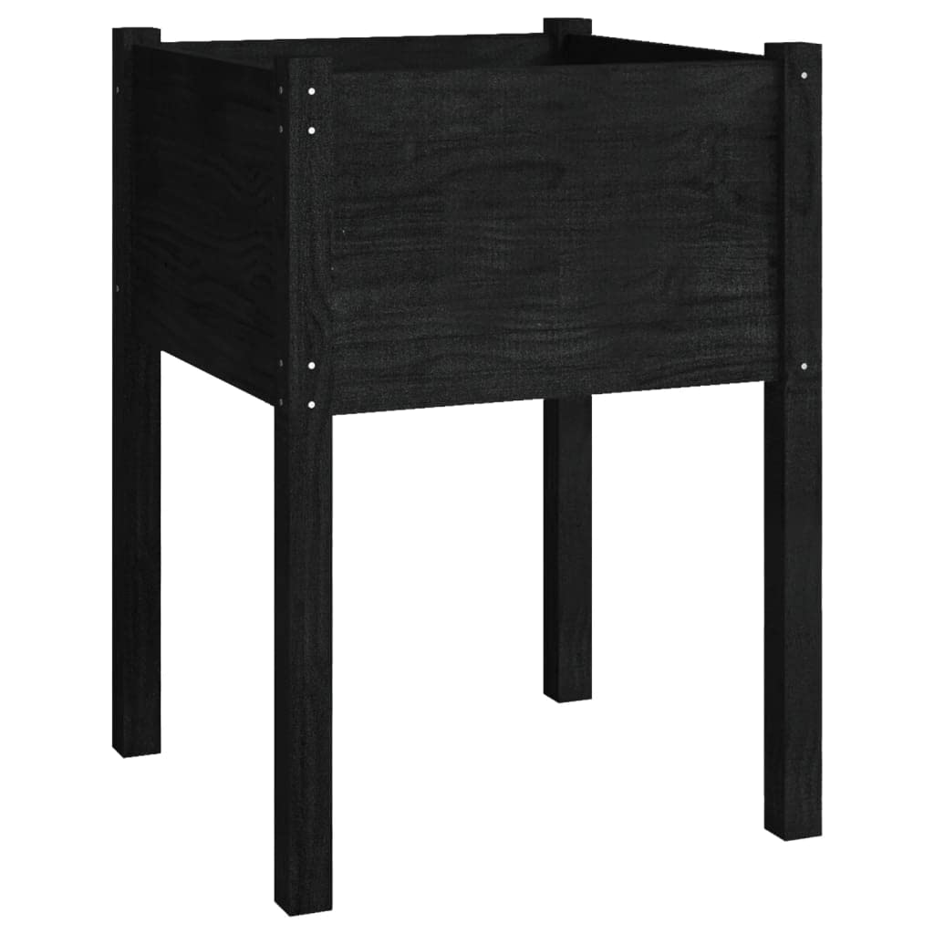 HFXHIJXQ Large Black Square Wooden Planter 19.7"x19.7"x27.6", Solid Pinewood Outdoor Flower Box with Drainage for Patio, Garden, Balcony