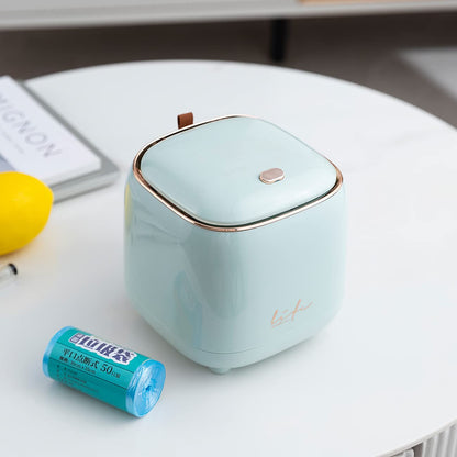 Yuzita Mini Desk bin with lid,Small Plastic Trash can for Kitchen Bathroom Office countertop,Button Desktop Waste bin,Waterproof Rubbish bin with 50 Trash Bags (Light Green)
