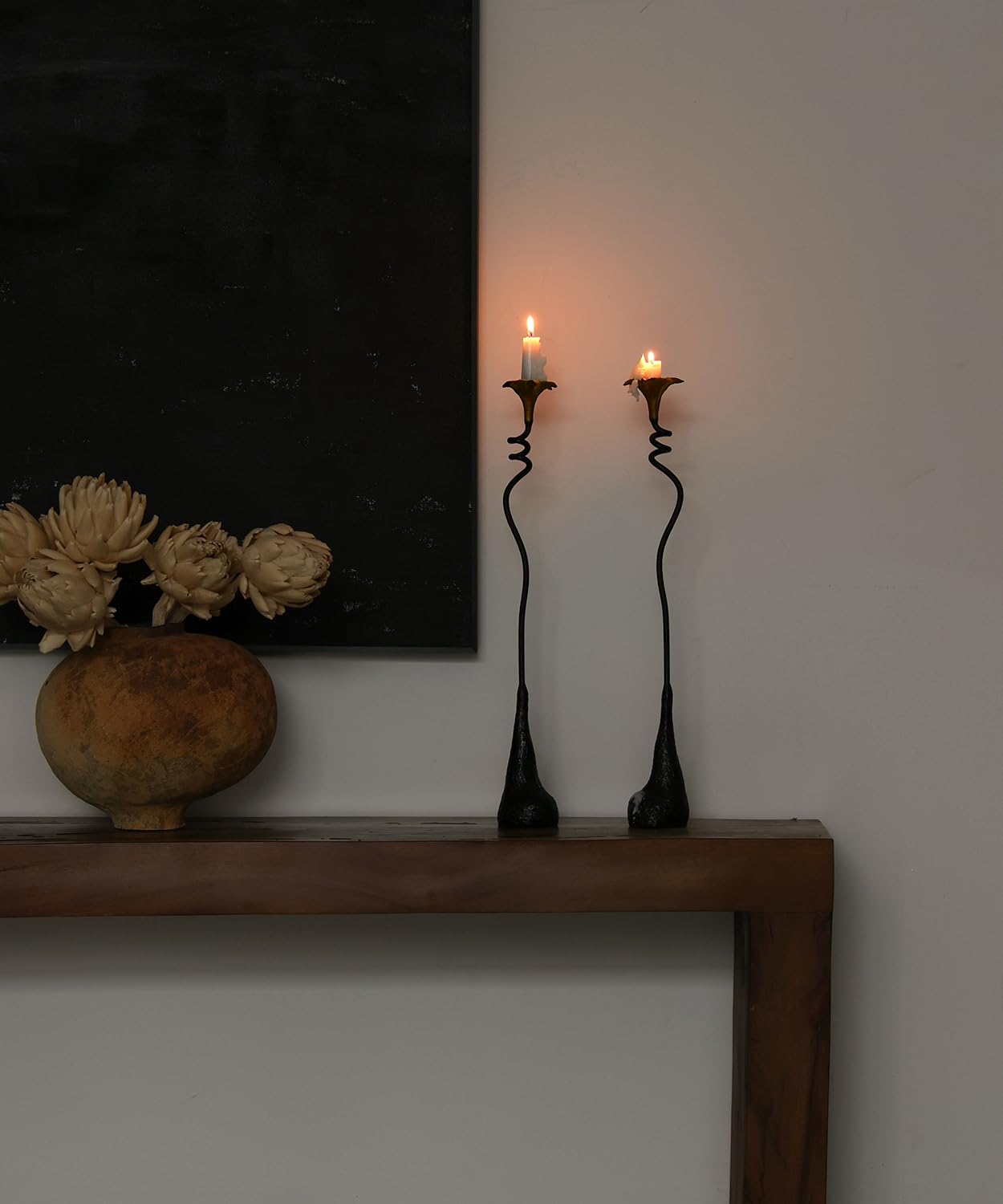 2Pcs Tall Iron Taper Candle Holder Tabletop Black Candlestick for Home Decor Candle Stand with Candle