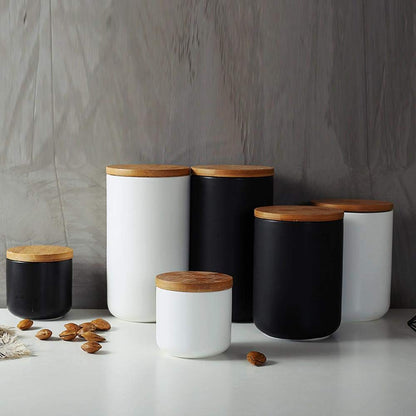 MilkyWay Food Storage Jar Strong Ceramic Storage Canisters with Airtight Seal Bamboo Lid Modern Design Seal Damp-Proof Kitchen Jar for Coffee, Tea, Spice and More (Black(M: 27oz/800ml))