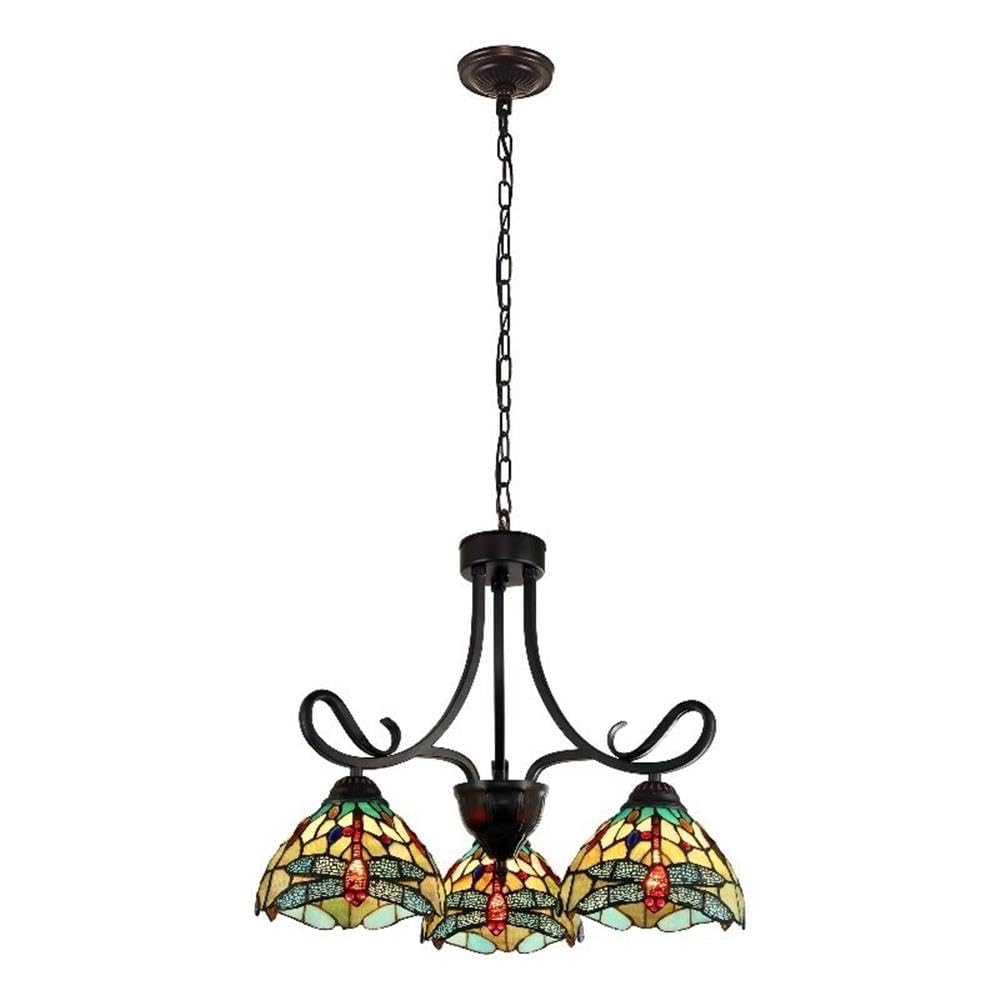 Chloe Lighting Empress Dragonfly Mini Chandelier, 3 Light, 24in Wide, Dark Bronze, Multicolor, Model CH3T471GD24-DD3