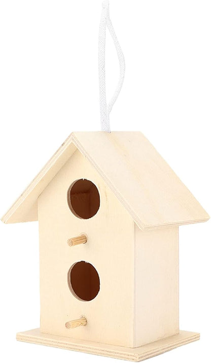 Wooden Bird House,Bird Nests Box DIY Painting Wild Bird House Wooden Bird House Kit for Bird (Double Layer Two Hole)