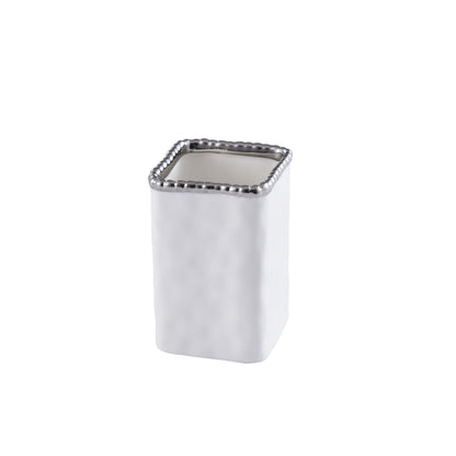 Pampa Bay VAN2718W Toothbrush Holder with Silver Beads, 4.5-inch Height, Porcelain