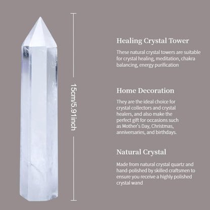 RUIJINGYUAN Clear Quartz Crystal Tower 6-6.3" - 6 Faceted Single Point Crystal Wand for Chakra, Reiki, Meditation & Energy Healing Home Decor Gift