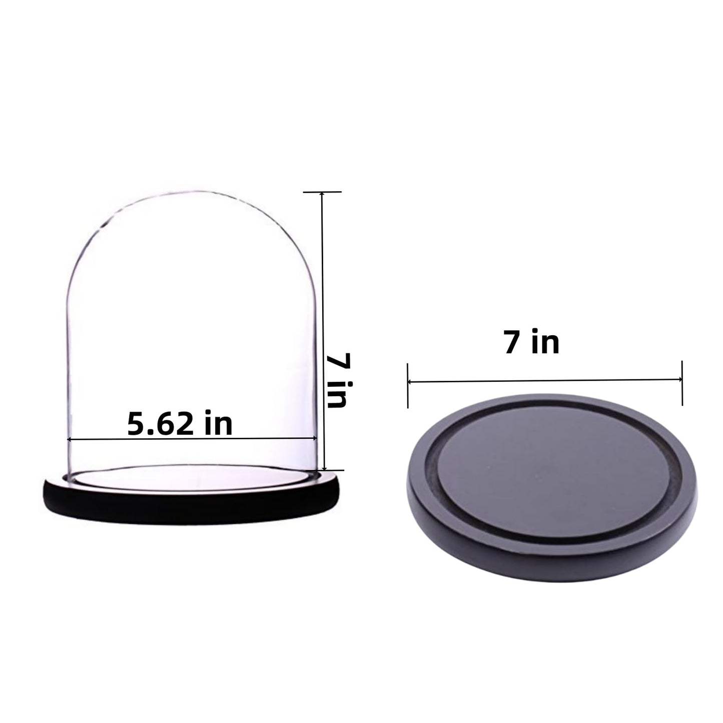 HUOZHI Glass Cloche Bell Jar Display Dome 5.6x7 Inch, Clear High Borosilicate Glass Bell Jar with Black Wooden Base, Dustproof Display Case for Plants Candles Jewelry Home Wedding Decor