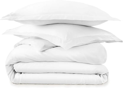 100% Organic Cotton Duvet Cover Queen Size - Naturally Soft Lightweight & Cooling Duvet Cover Set with Decorative Shams - Premium GOTS Certified 300 Thread Count Sateen Weave (White, Queen)