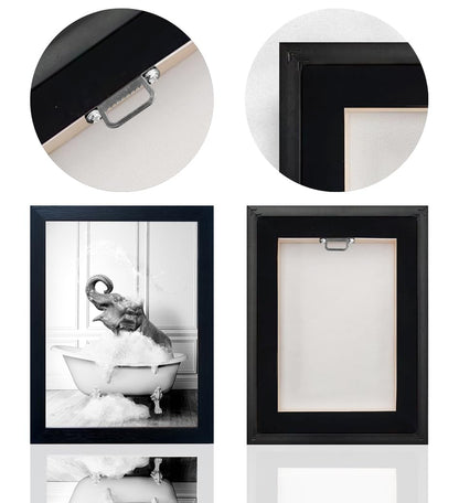 Framed Bathroom Decor Wall Art Elephant in Bathtub Pictures Wall Decor Funny Black and White Animal Canvas Print Artworks for Bathroom