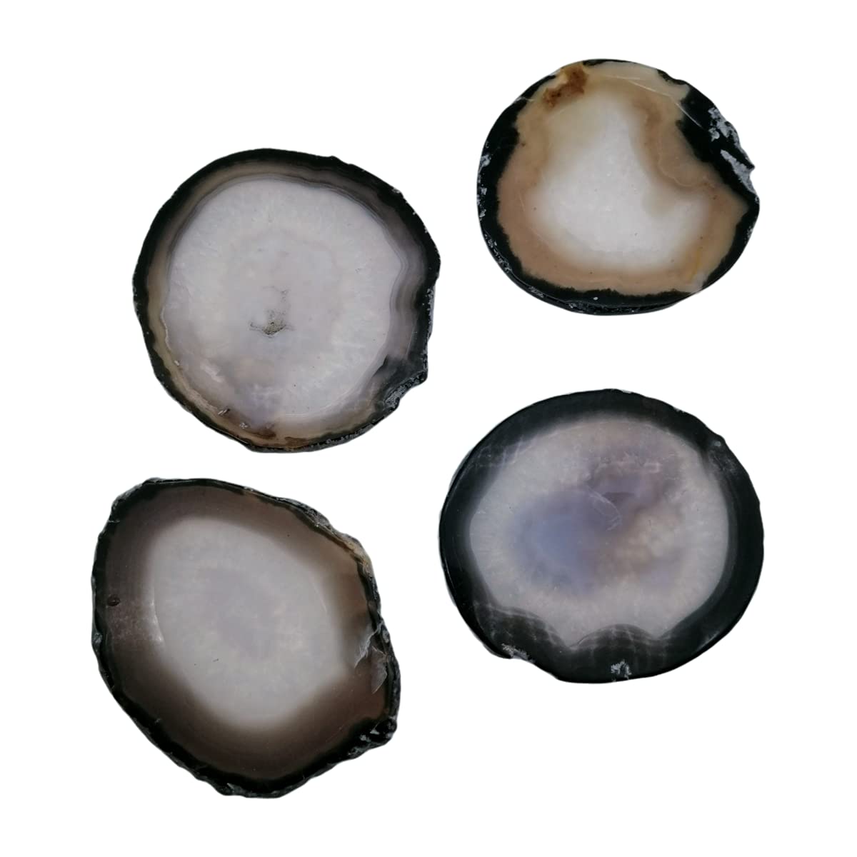 Gray Agate Coaster Drinks Crystal Cup Stone Coasters Set of 4 Geode Agate Slices with Rubber Bumpers for Coffee, Wine or Bar Glasses (4"-5")