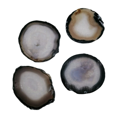 Gray Agate Coaster Drinks Crystal Cup Stone Coasters Set of 4 Geode Agate Slices with Rubber Bumpers for Coffee, Wine or Bar Glasses (4"-5")