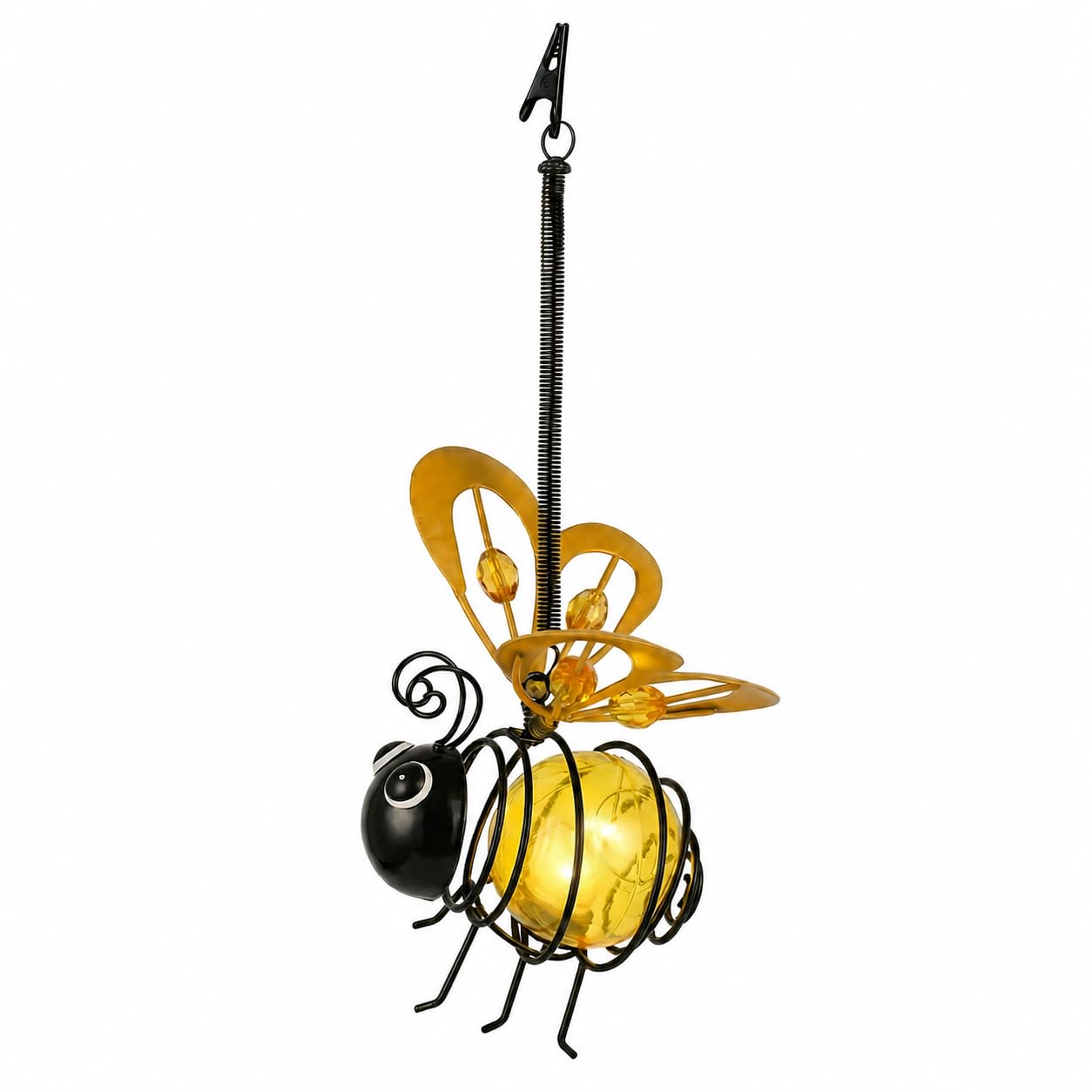 Solar Hanging Bee Light - Outdoor Metal Garden Decor with LED Glow, Yellow Body - Waterproof Solar Powered Insect Ornament for Yard, Tree, Porch, Patio - Gift for Women, Mom, Bee Lovers (1 Pack)