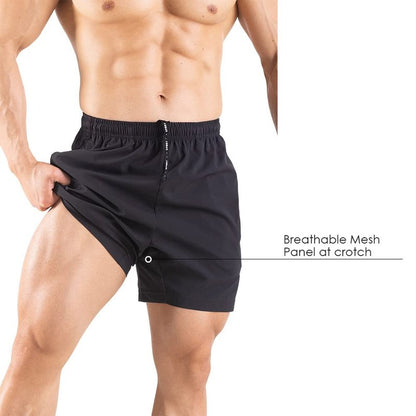 Gaglg Men's 5" Running Shorts 2 Pack Quick Dry Athletic Workout Gym Shorts with Zipper Pockets Black/Navy,Large