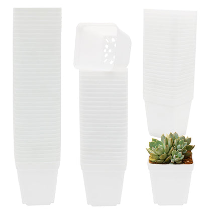 GOETOR 2.7 Inch Square Nursery Pots,100 Pack White Plastic Plant Containers,Sturdy & Durable Starter Pots with Drainage Holes for Seed Starting,Succulents,Cuttings & Transplanting