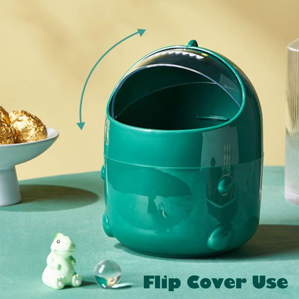 TIE-DailyNec Desktop Trash Can with 90 Trash Bags, Cute Trash Can Creative Waste Basket Storage bin, Plastic Garbage Can for Kitchens Offices Bathrooms Dressing Table (Green)