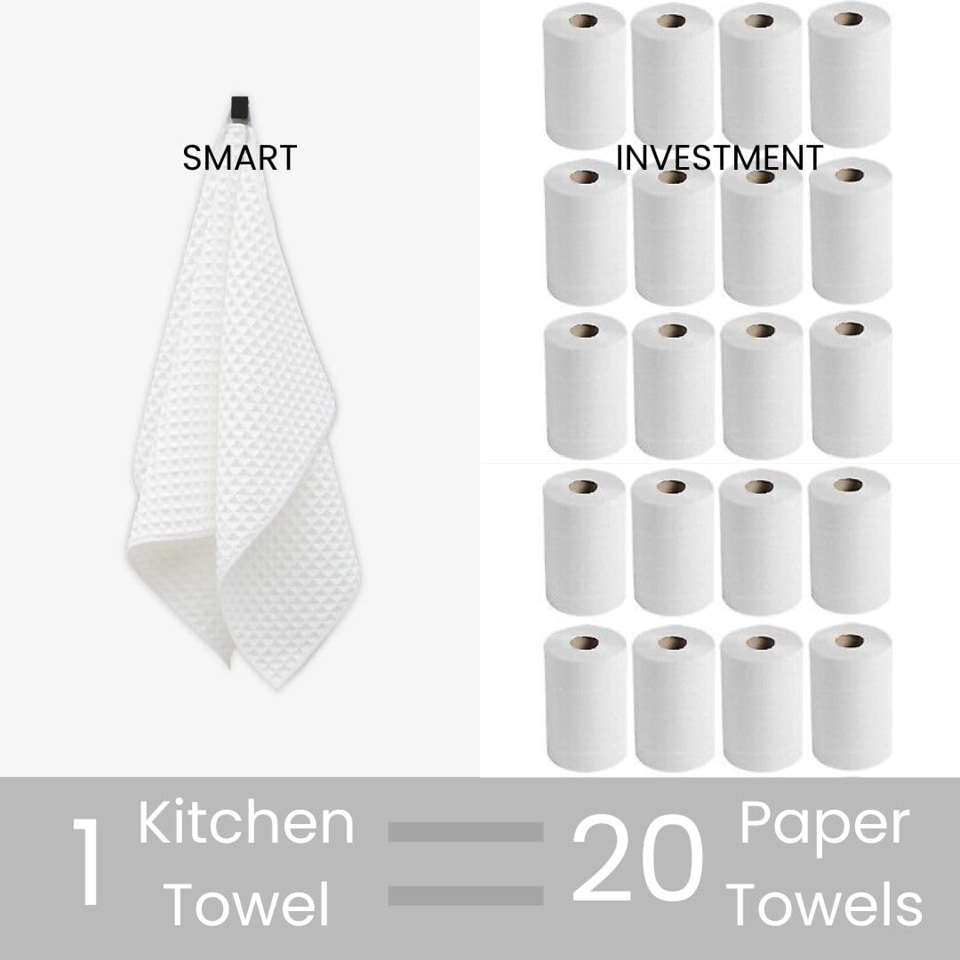 CLOUDLOOM Kitchen Hand Towels Cotton, Set of 6-100% Cotton Waffle Weave Kitchen Towels 16x26 - Soft Absorbent Dish Towels with Hanging Loop for Drying & Cleaning - Tea Towel Set - White
