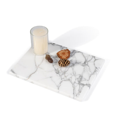 Natural Marble Board for Kitchen - 10" x 8" Stone Slab, Marble Cheese Pastry Board for Counter, Bathroom Trays, Serving Tray Jewelry Candle Plate (Arabescato)