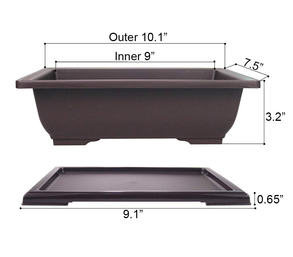 MUZHI 3PCS Large Rectangular Bonsai Tree Pots Planters with Tray 10"